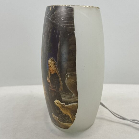 Stony Creek Nativity Scene Illuminated Glass Orbis Vase By Dona Gelsinger Oval - Picture 5 of 14